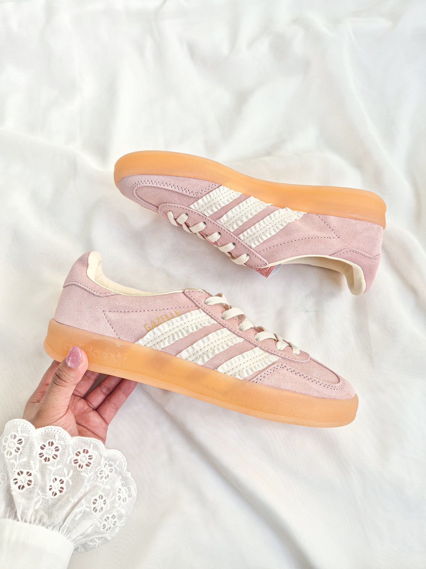 Adidas Gazelle Indoor ruffle detail in pink