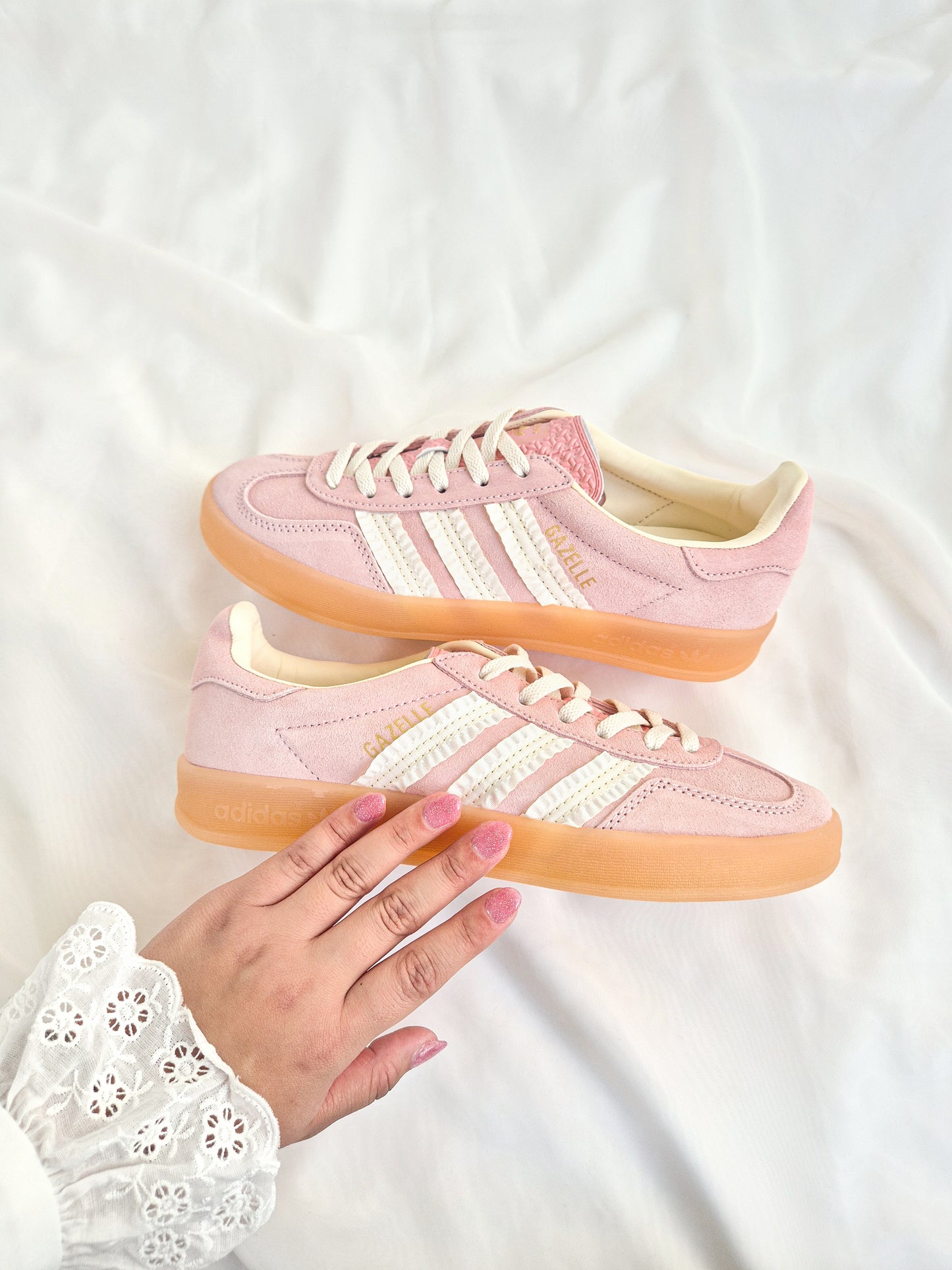Adidas Gazelle Indoor ruffle detail in pink