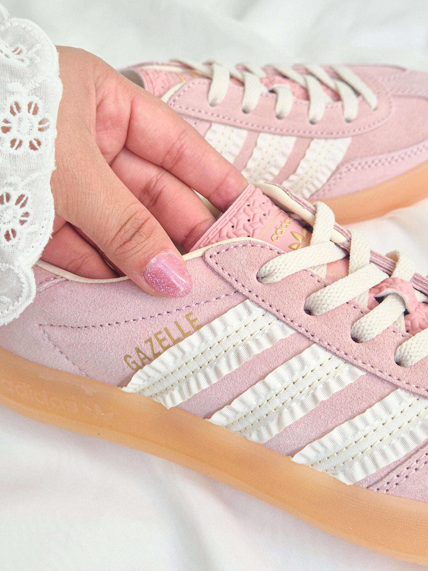 Adidas Gazelle Indoor ruffle detail in pink
